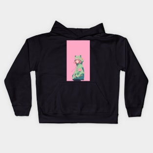 Pink And Green Frog Shonen Anime Girl Kids Hoodie